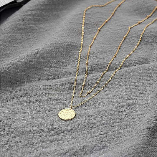 Gold Layered Choker Necklace 14K Gold Plated Bar Coin Charm Pendant Neckalce Delicate Multilayer Choker Necklaces For Women