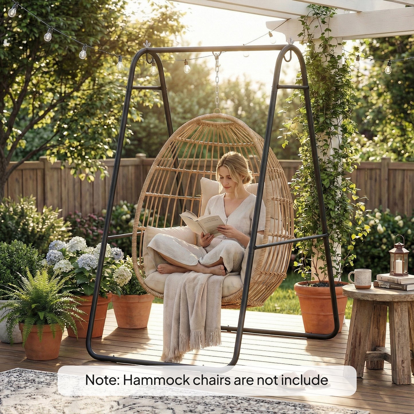 Hammock Chair Stand Only Heavy Duty Solid Steel A-Frame for Hanging Hammock, Egg Chair, Max Load 330 LBS, Black