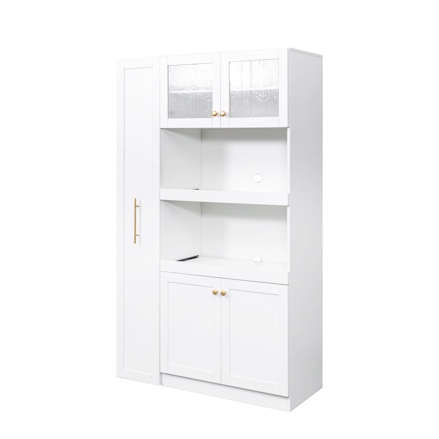 Kitchen Pantry Cabinet With Multi-functional Pull-out Multi-tier Storage Shelf,Farmhouse Storage Cabinet With 4 Doors,Pantry Organizers For Kitchen,Dining Room White