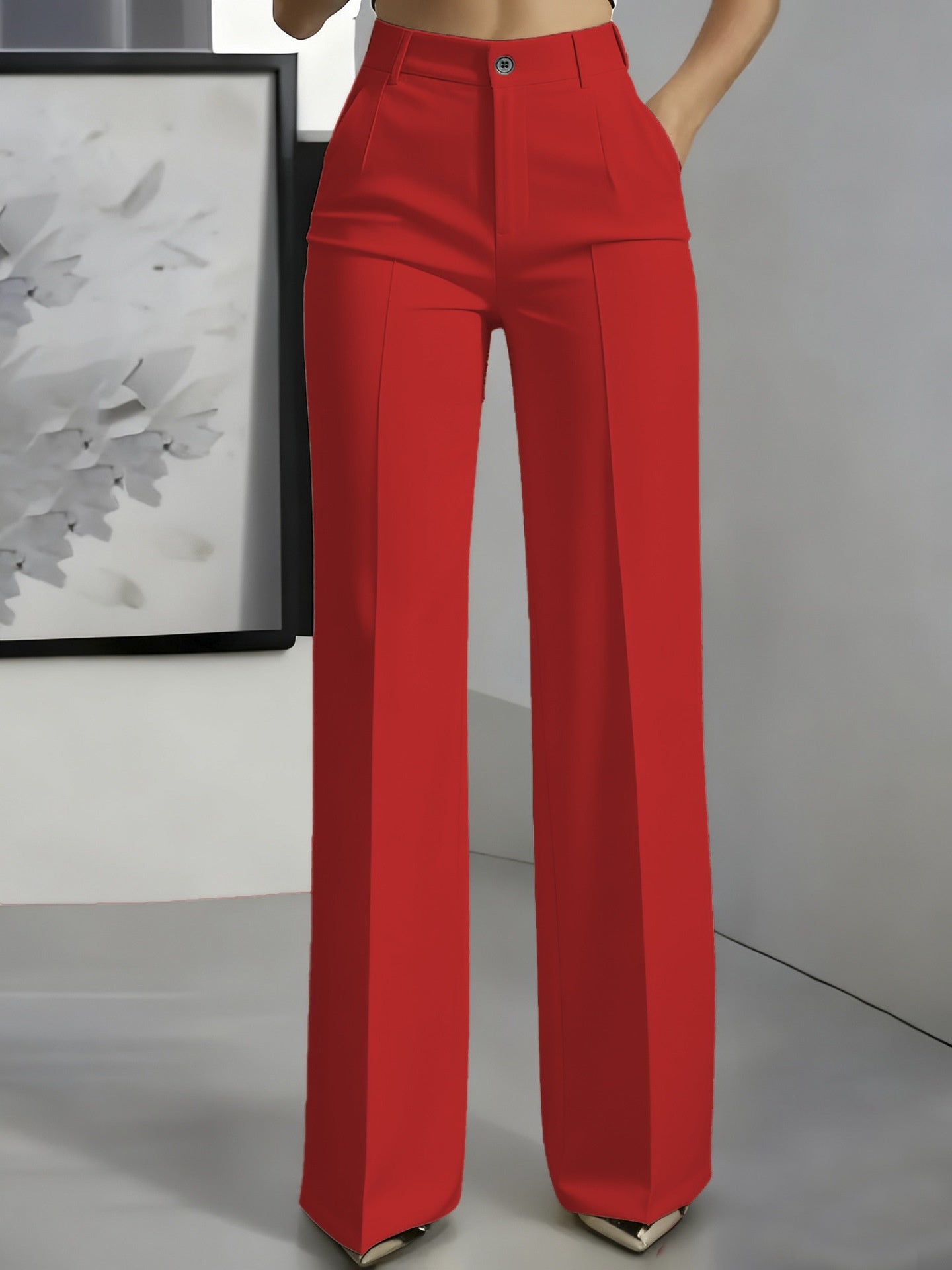 Women's White Minimalist Pants Made Of Polyester