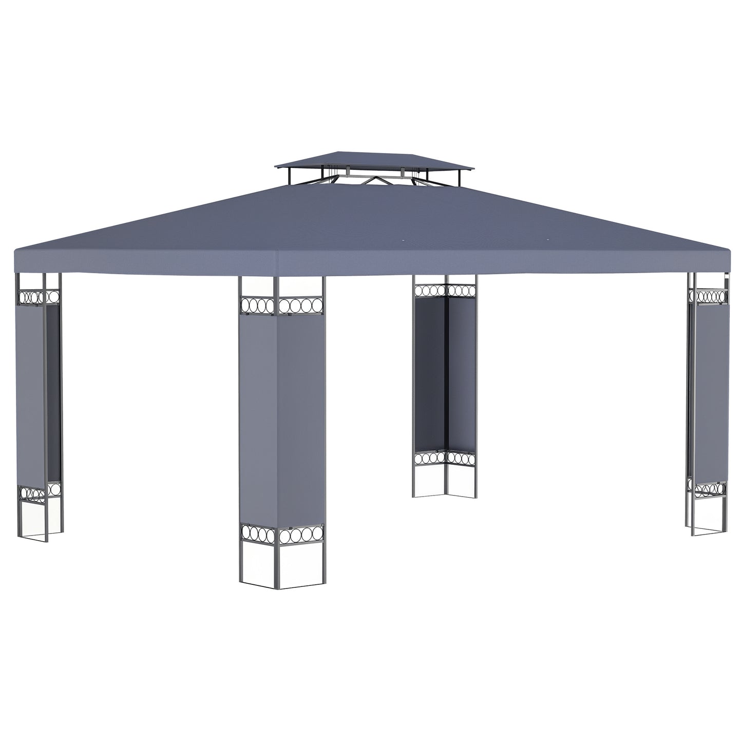 10' x 13' Patio Gazebo, Double Roof Outdoor Gazebo Canopy Shelter with Screen Decorate Corner Frame, for Garden, Lawn, Backyard and Deck, Gray
