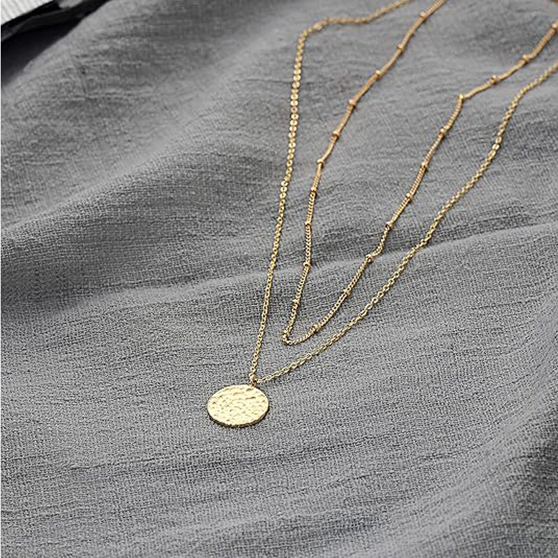 Gold Layered Choker Necklace 14K Gold Plated Bar Coin Charm Pendant Neckalce Delicate Multilayer Choker Necklaces For Women