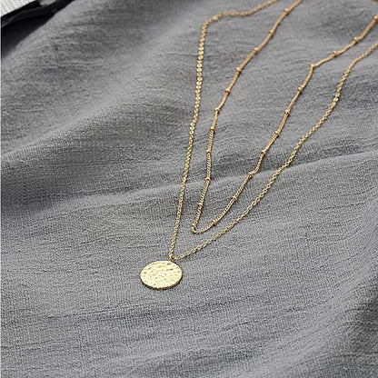 Gold Layered Choker Necklace 14K Gold Plated Bar Coin Charm Pendant Neckalce Delicate Multilayer Choker Necklaces For Women