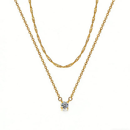 Dainty Diamond Solitaire Pendant Necklaces For Women, 14K Gold Plated Single Round Cubic Zirconia Square Simulated Diamond Choker Necklace Jewelry Gifts