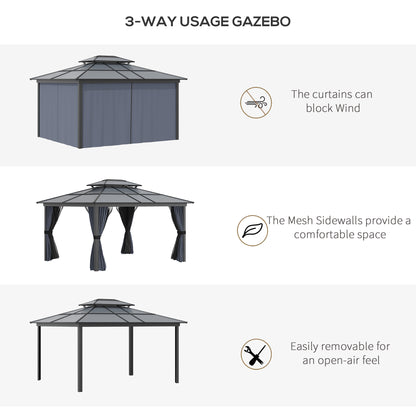 10' x 12' Hardtop Gazebo Canopy with Polycarbonate Roof, Aluminum Frame, Permanent Pavilion Outdoor Gazebo with Netting, for Patio, Garden, Backyard, Deck, Lawn, Black