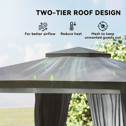 10' x 12' Outdoor Patio Gazebo, Soft Top Gazebo Canopy Shelter with Curtains, Netting, Steel Frame, Hooks, Dark Gray