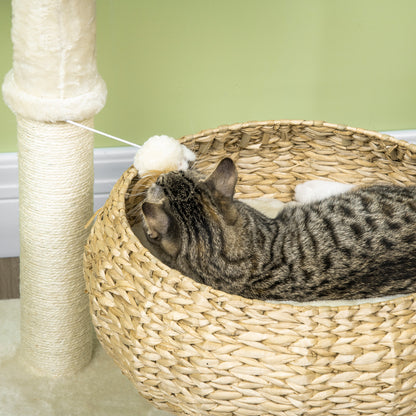 28" Elevated Cat Bed with Sisal Scratching Post for Indoor Kitties, Modern Cat Tree with Cute Basket Design, Small Cat Tree with Fun Ball Toy