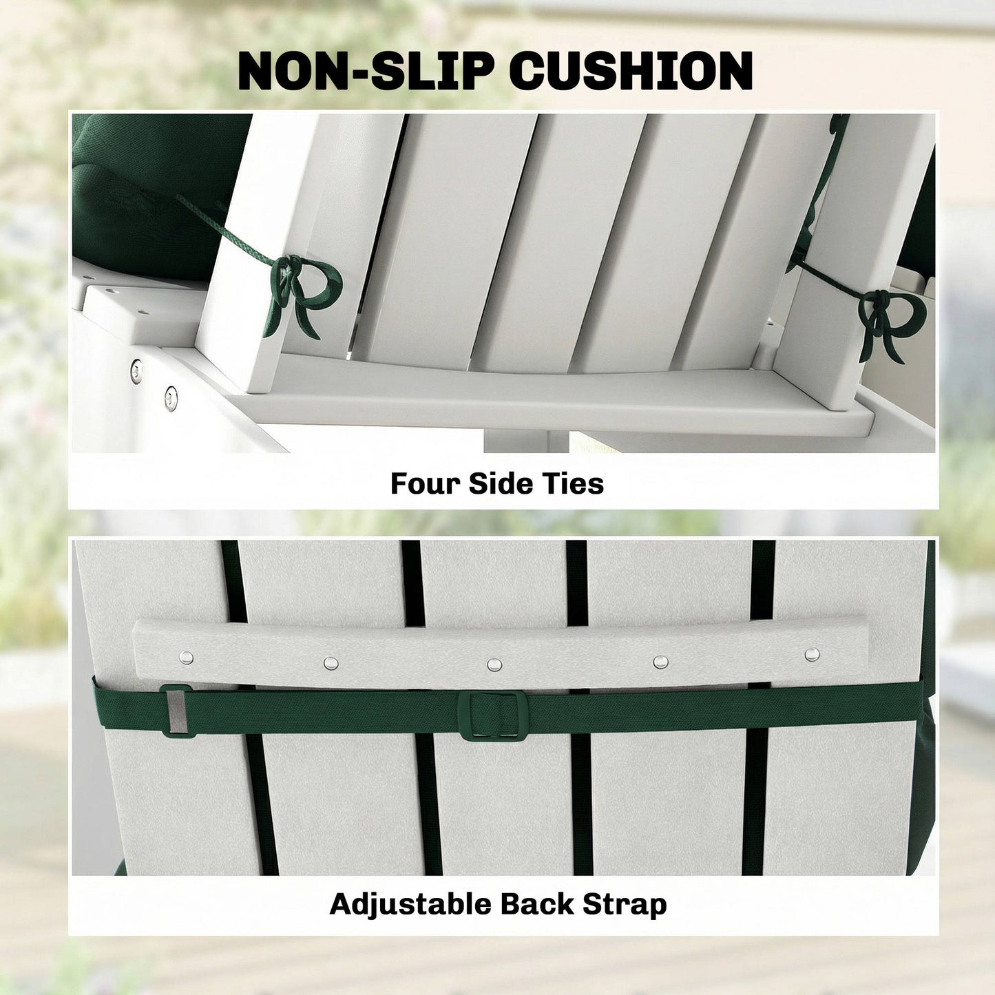 Outdoor Adirondack Chair Cushions Set of 2, Tufted High Back Patio Chair Cushions, Dark Green