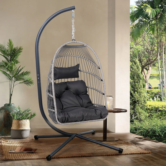 Outdoor Egg Hanging Chair With Stand  Patio Wicker Swing Egg Chair Indoor Swinging Chair Outdoor Hammock Egg Chair