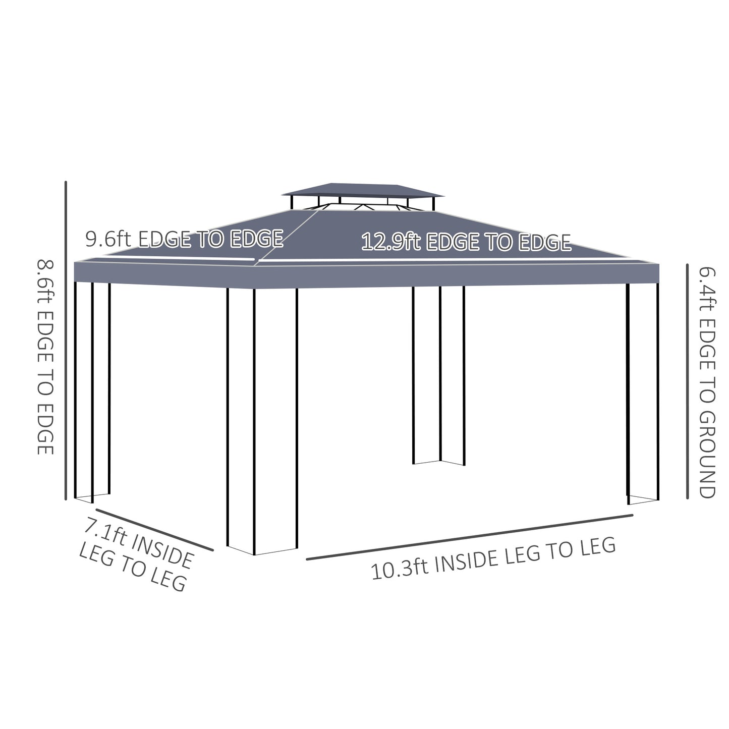 10' x 13' Patio Gazebo, Double Roof Outdoor Gazebo Canopy Shelter with Screen Decorate Corner Frame, for Garden, Lawn, Backyard and Deck, Gray