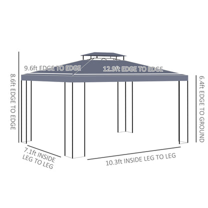 10' x 13' Patio Gazebo, Double Roof Outdoor Gazebo Canopy Shelter with Screen Decorate Corner Frame, for Garden, Lawn, Backyard and Deck, Gray