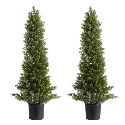 Artificial Topiary Cedar Trees, 36 Inch 2 Set Faux Pine Shrubs Plants, Fake Silk Tree Look Real, Easy Assembly For Decor Front Porch Outdoor Patio Garden Balcony Backyard Indoor Office