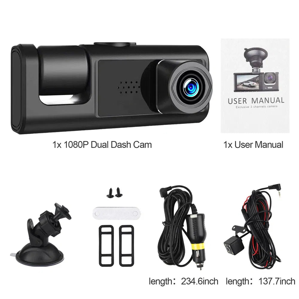 Car Dual Lens Dash Cam HD 1080P Front Rear Inside Video Recorder Camera G-Sensor