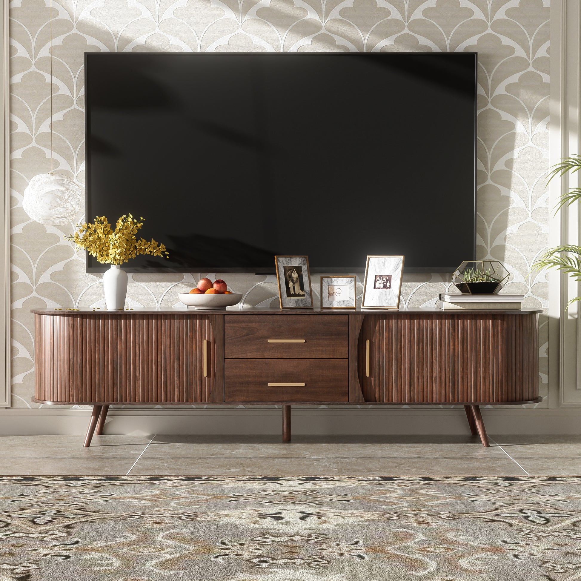 Mid-Century Modern TV Stand For 80  TV, Entertainment Center With Storage For Living Room, Bedroom, Media Console Table With 2 Drawers