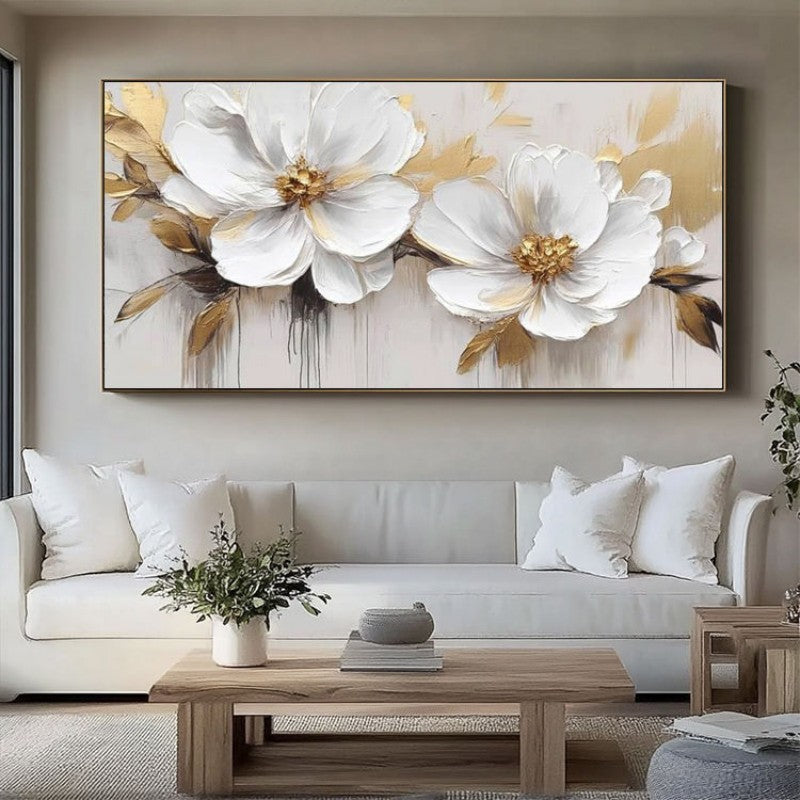 Abstract Flower Oil Painting On Canvas Large Wall Art Minimalist Floral Art Handmade Painting White Modern Home Decor For Living Room