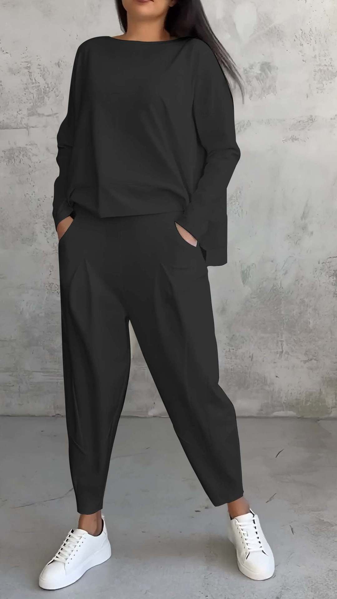Women's Irregular Suit Long-sleeved Round Neck Top And Loose Harem Pants With Pockets Ins Fashion Trousers Set Women's Clothing