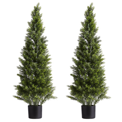 Artificial Topiary Cedar Trees, 48 Inch 2 Set Faux Pine Shrubs Plants, Fake Silk Tree Look Real, Easy Assembly For Decor Front Porch Outdoor Patio Garden Balcony Backyard Indoor Office