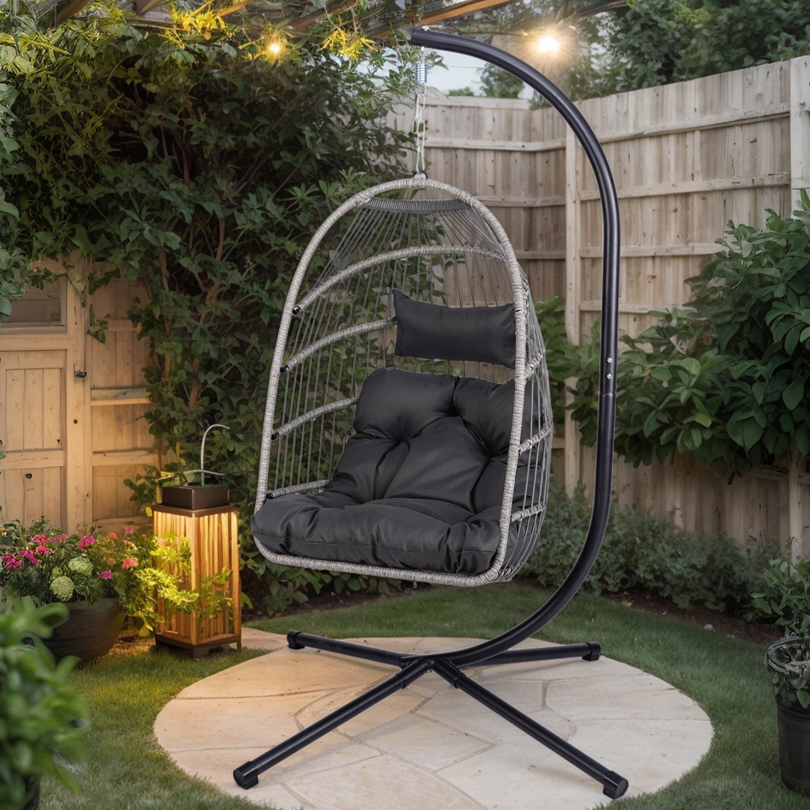 Outdoor Egg Hanging Chair With Stand  Patio Wicker Swing Egg Chair Indoor Swinging Chair Outdoor Hammock Egg Chair