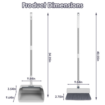 1Set Broom And Dustpan Combo Set With Squeegee Stainless Steel Handle 4 In 1 Upright Standing Broom And Dust Pan For Indoor Outdoor Garage Kitchen Room Office Sweeping