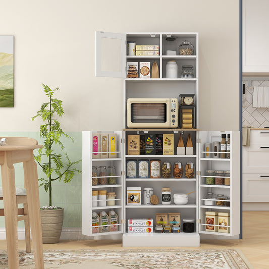 66.5" Tall Kitchen Pantry Cabinet, Kitchen Hutch, Microwave Cabinet with Adjustable Shelves for Dining Room, White