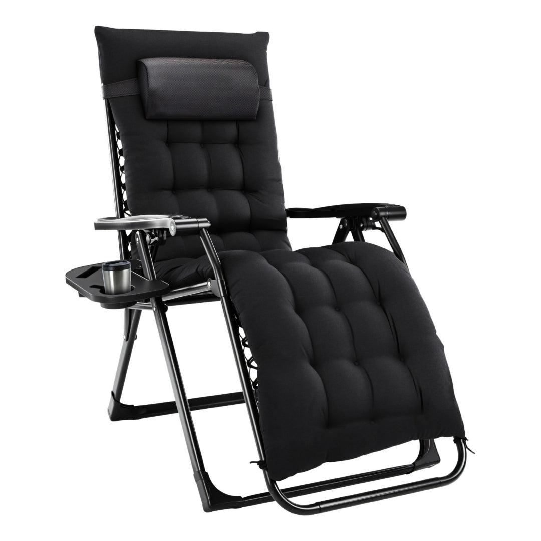 Zero Gravity Chair, Reclining Camping Lounge Chair For Indoor, Reclining Patio Chairs With Cup Holder Trays And Removable Cushion
