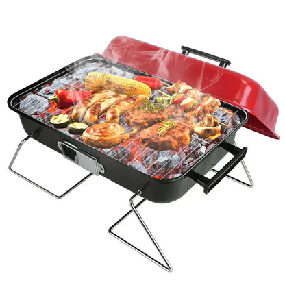 Portable Charcoal Grill Outdoor Tabletop Grill Small Barbecue Smoker Folding BBQ Grill With Lid For Backyard Camping Picnics Beach
