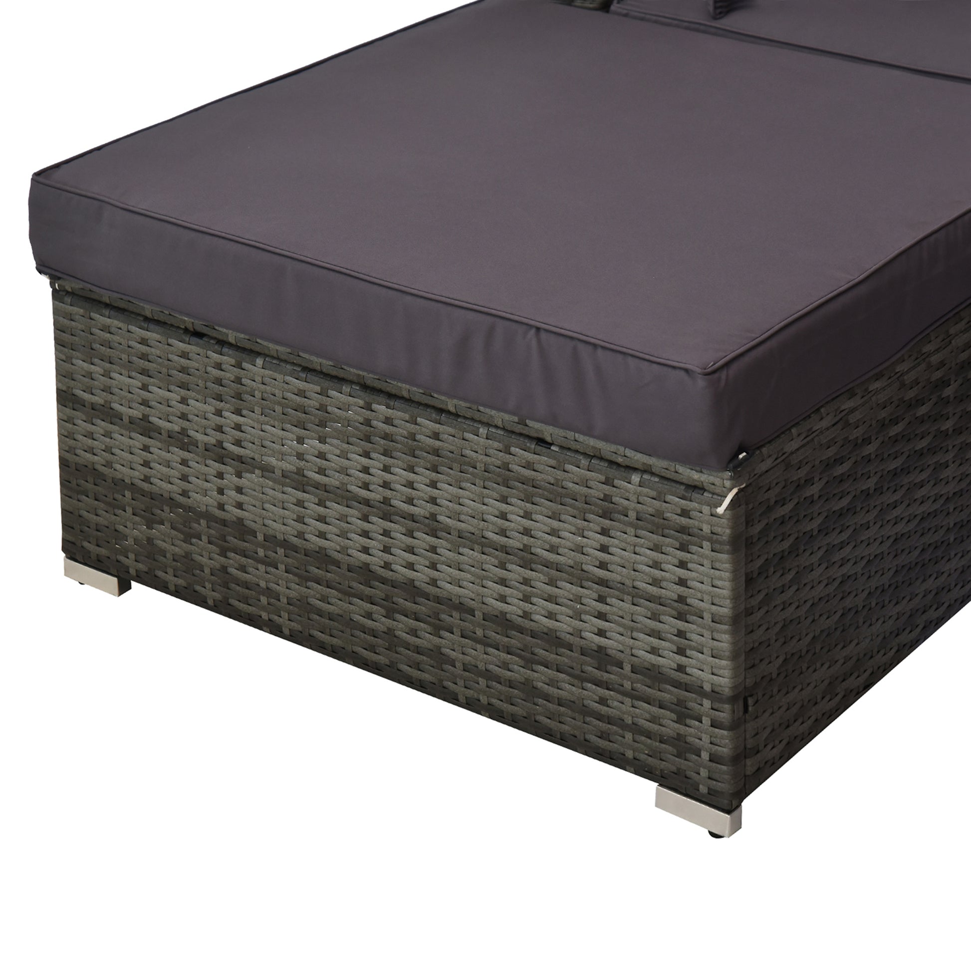 5-Piece Outdoor Sectional Furniture, Patio Sofa Set, PE Wicker Couch, Cushions, Pillows, Ottoman, Table, Charcoal