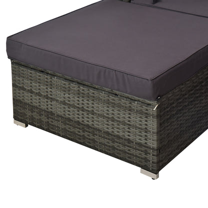 5-Piece Outdoor Sectional Furniture, Patio Sofa Set, PE Wicker Couch, Cushions, Pillows, Ottoman, Table, Charcoal