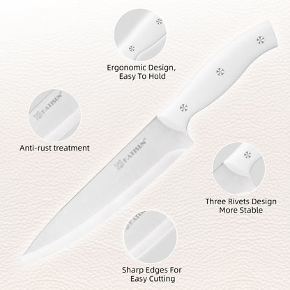 15 Pieces Of White Carbon Steel Blade Kitchen Knife Set, Equipped With A Genuine Wooden Frame, Internal Sharpener, And Kitchen Scissors