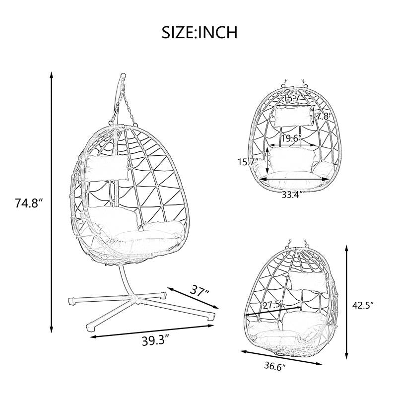 Indoor And Outdoor Swing Chair With Stand, Patio Wicker Hanging Egg Chair, Hanging Basket Chair Suitable For Bedroom, Living Room And Balcony