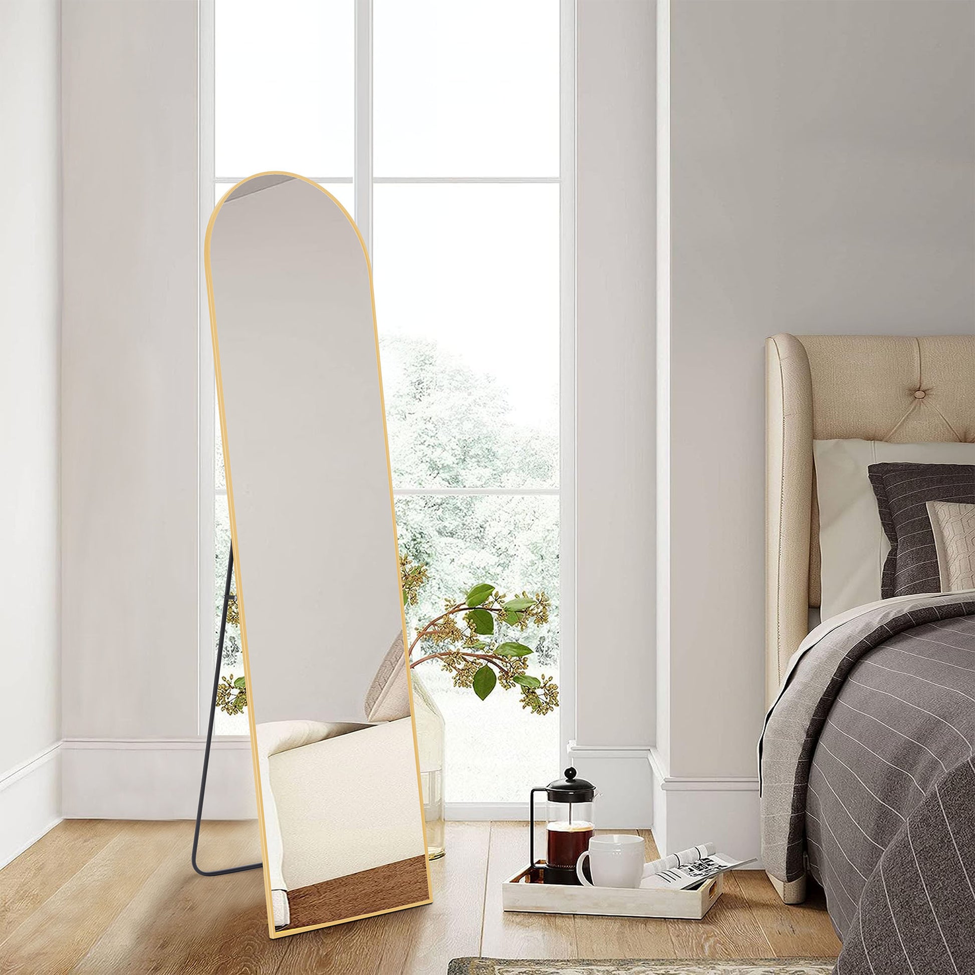 Floor Standing Mirror, Wall Mirror With Stand Aluminum Alloy Thin Frame