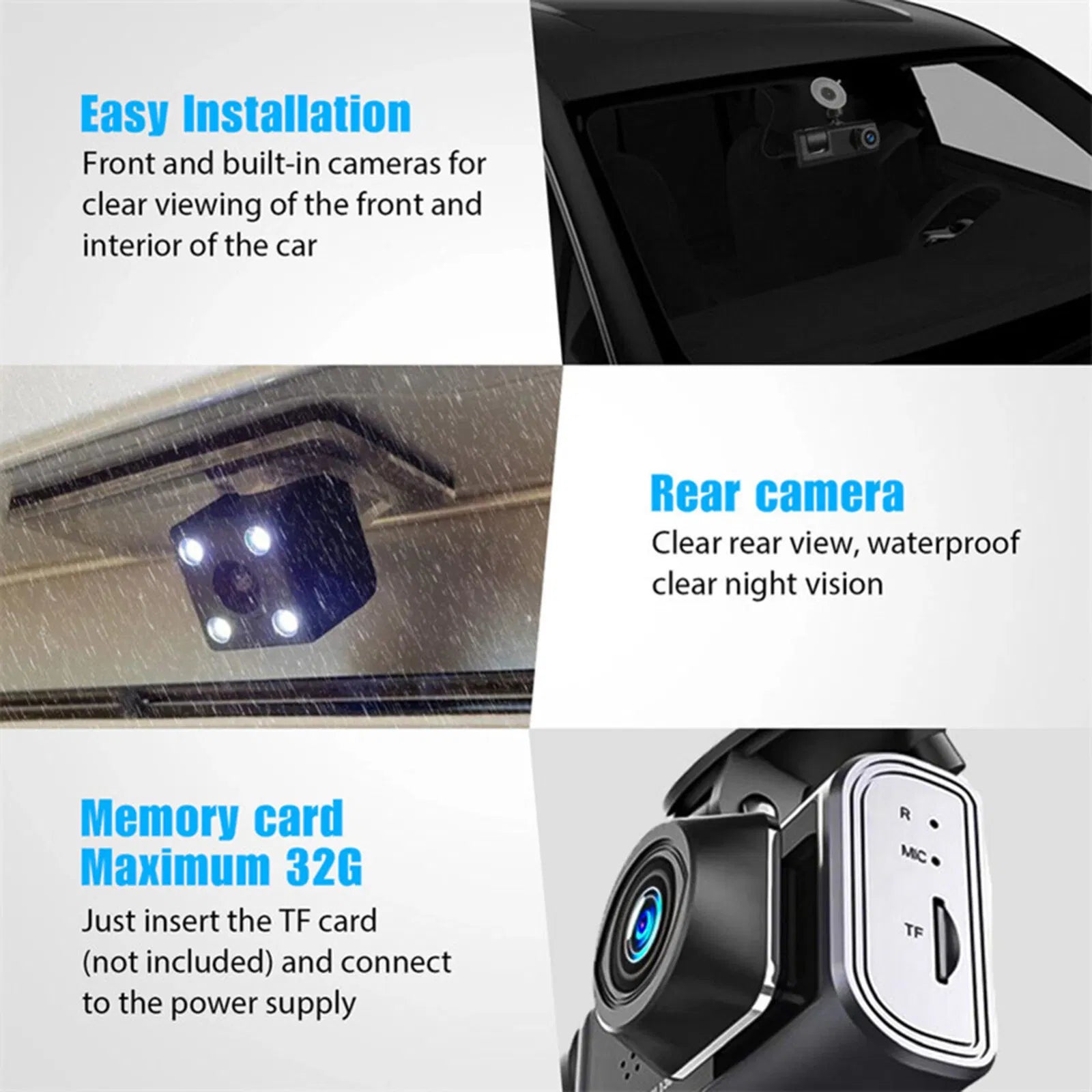 Car Dual Lens Dash Cam HD 1080P Front Rear Inside Video Recorder Camera G-Sensor