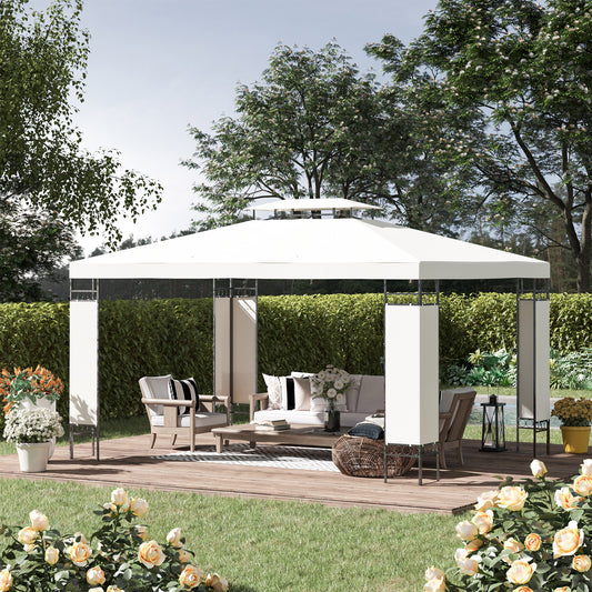 13' x 10' Patio Gazebo Outdoor Canopy Shelter w/ Double Vented Roof, Cream White