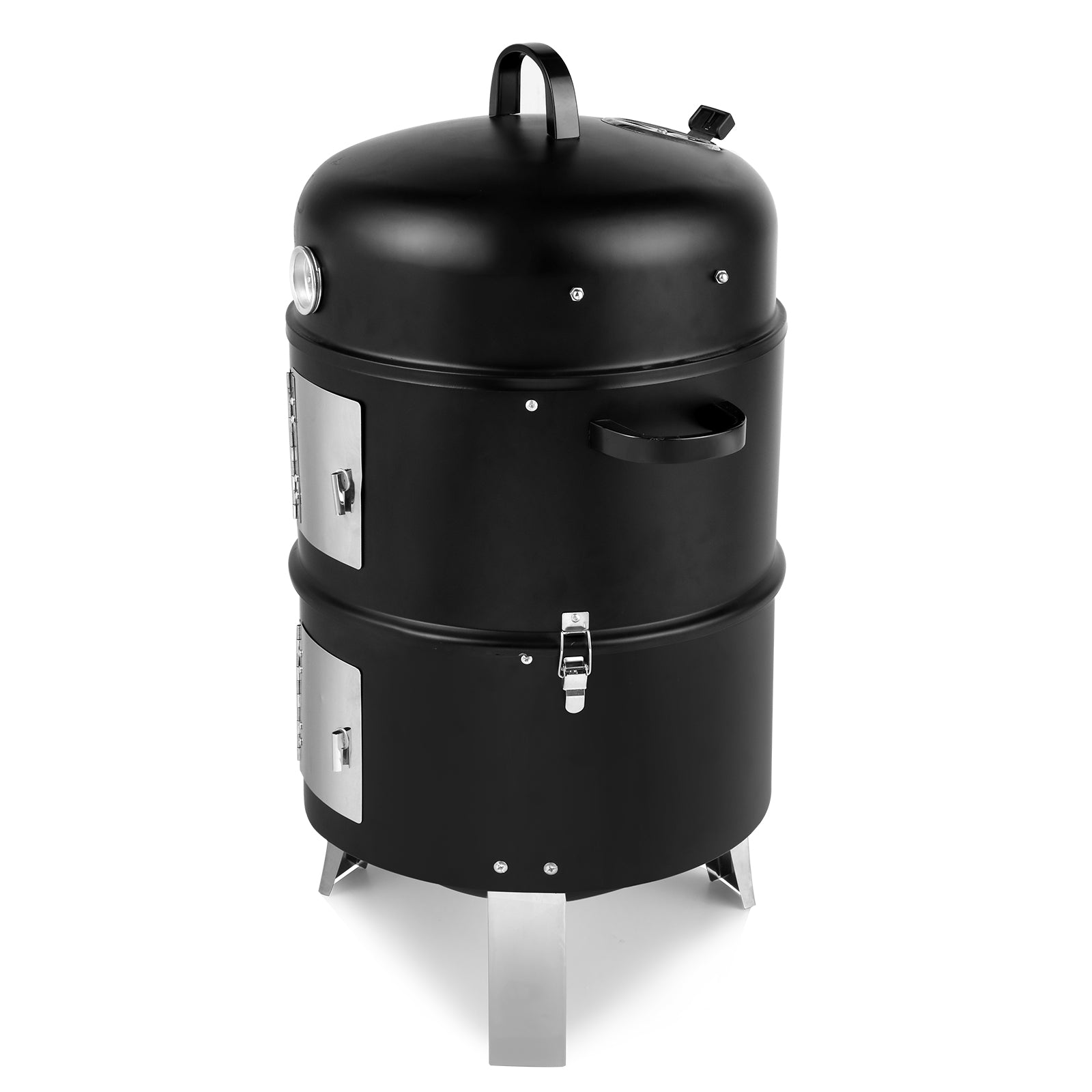 47x41.5x82cm Black, Double-walled, Cylindrical, Smoker, Charcoal Grill