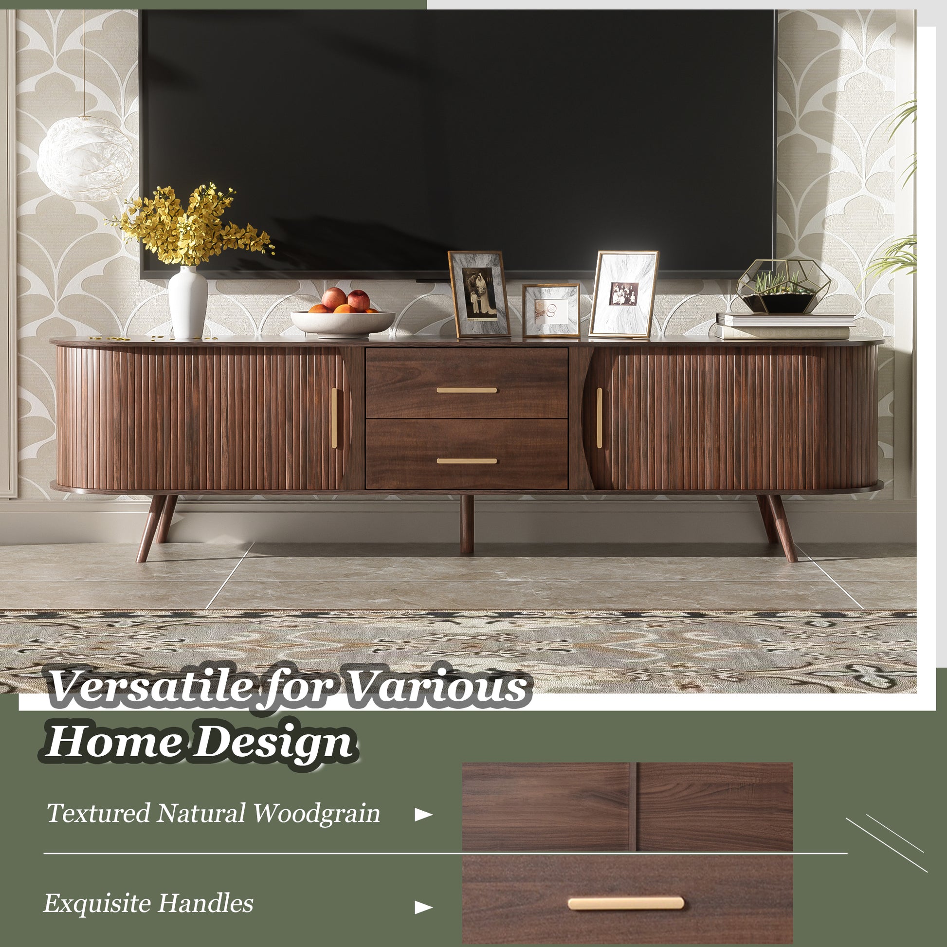 Mid-Century Modern TV Stand For 80  TV, Entertainment Center With Storage For Living Room, Bedroom, Media Console Table With 2 Drawers