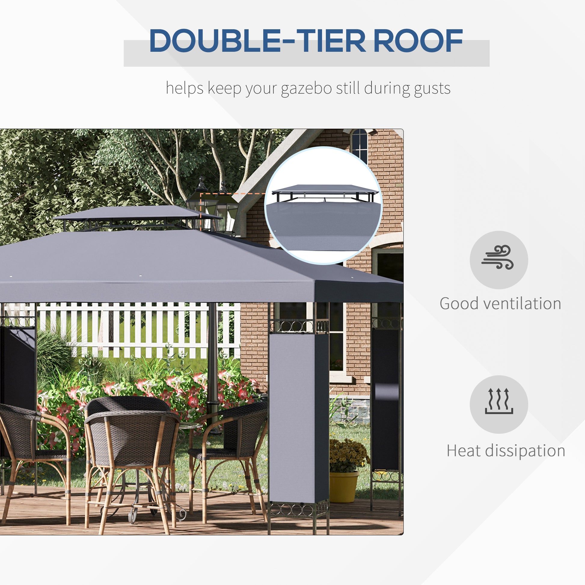 10' x 13' Patio Gazebo, Double Roof Outdoor Gazebo Canopy Shelter with Screen Decorate Corner Frame, for Garden, Lawn, Backyard and Deck, Gray