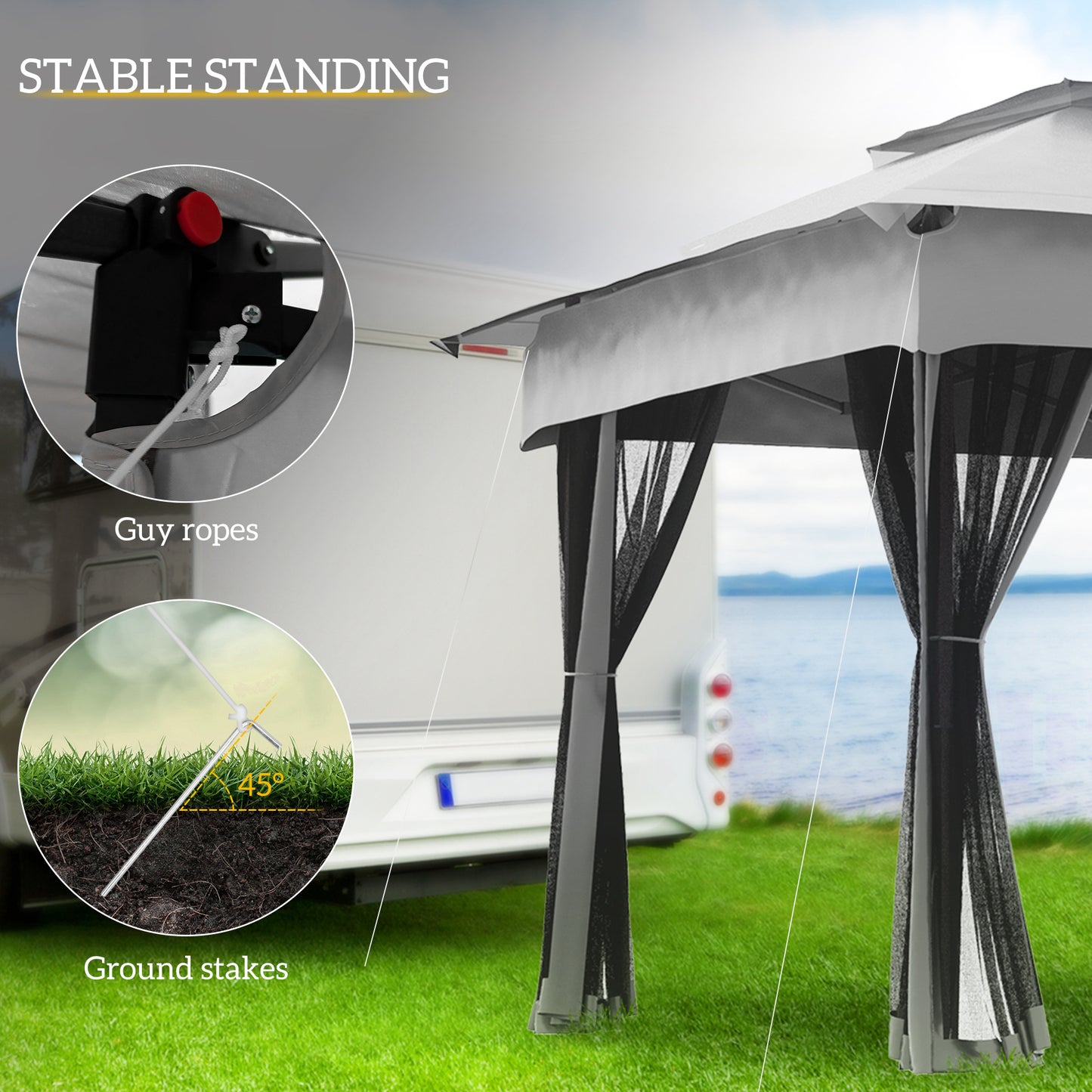11x11 Canopy Gazebo, Portable Outdoor Patio Shelter with Zipper Mesh Privacy Netting, Carry Bag Included, for Family Use, Light Gray