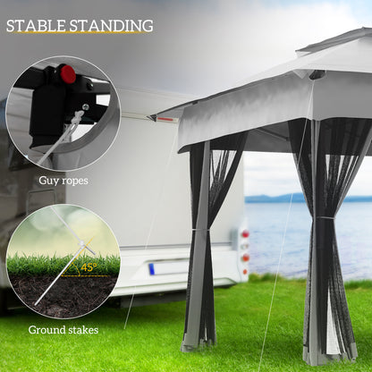 11x11 Canopy Gazebo, Portable Outdoor Patio Shelter with Zipper Mesh Privacy Netting, Carry Bag Included, for Family Use, Light Gray