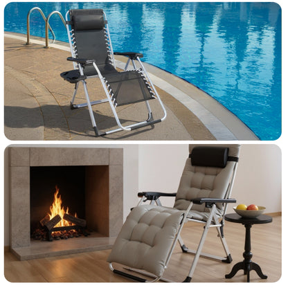Zero Gravity Chair, Reclining Camping Lounge Chair For Indoor, Reclining Patio Chairs With Cup Holder Trays And Removable Cushion