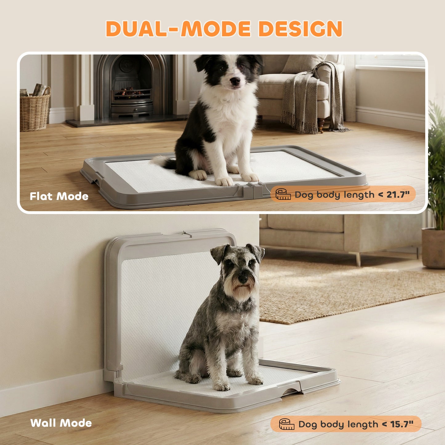 Pee Pad Holder Foldable Dog Litter Box with 3 Disposable Pads, 33.9" x 24.4", Gray