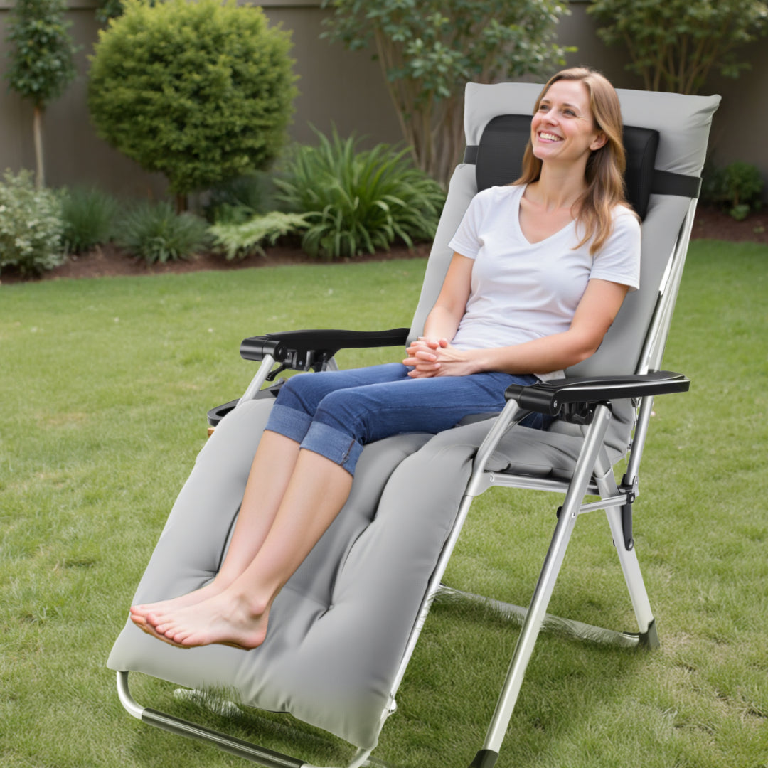 Zero Gravity Chair, Reclining Camping Lounge Chair For Indoor, Reclining Patio Chairs With Cup Holder Trays And Removable Cushion