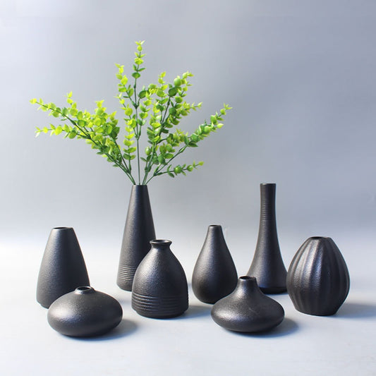 Black Ceramic Vase New Chinese-style Home Decor Piece