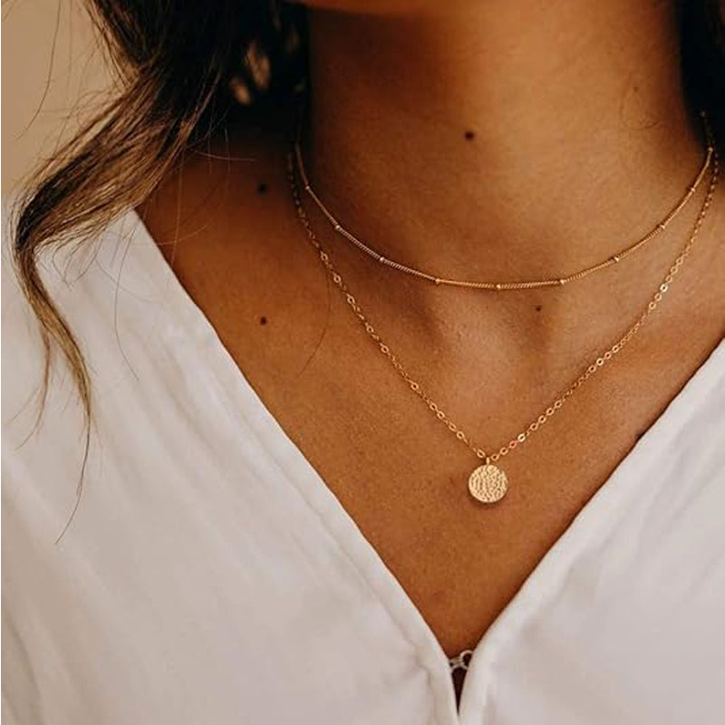 Gold Layered Choker Necklace 14K Gold Plated Bar Coin Charm Pendant Neckalce Delicate Multilayer Choker Necklaces For Women