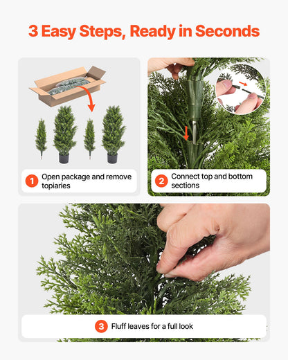 Artificial Topiary Cedar Trees, 48 Inch 2 Set Faux Pine Shrubs Plants, Fake Silk Tree Look Real, Easy Assembly For Decor Front Porch Outdoor Patio Garden Balcony Backyard Indoor Office