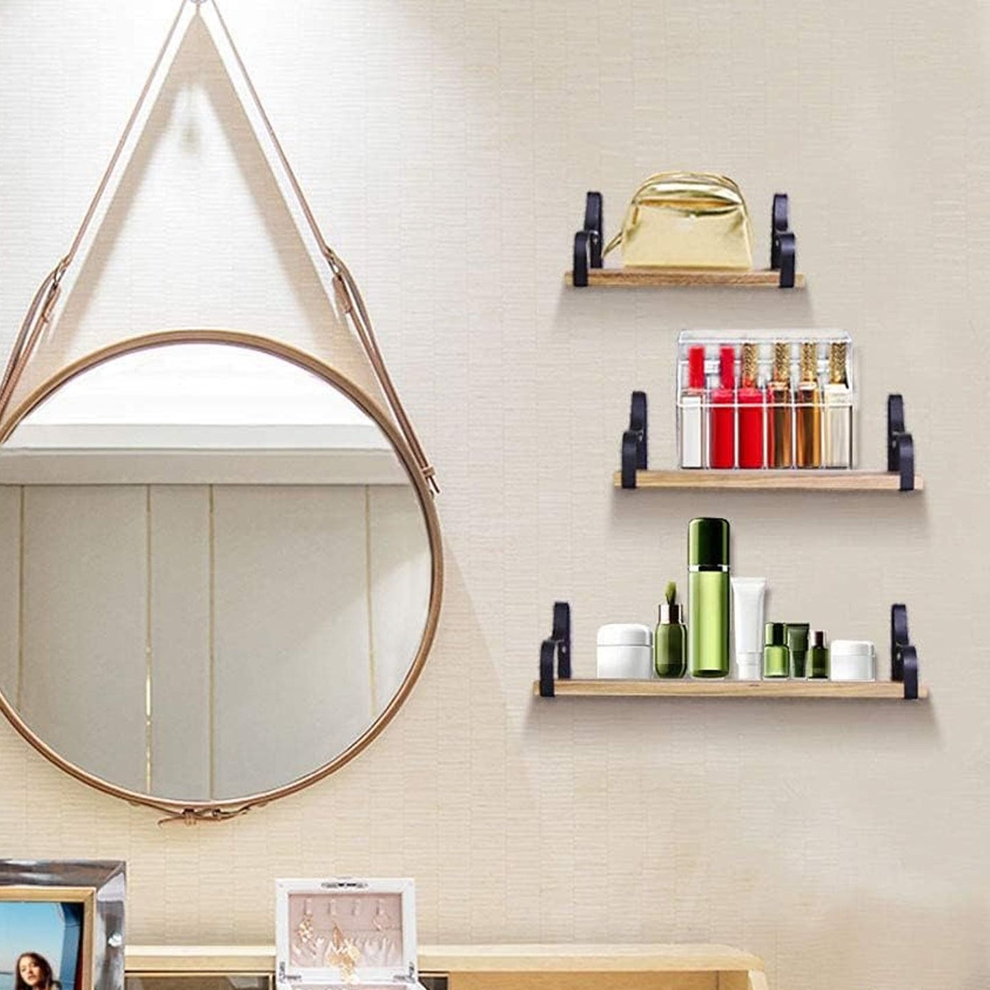 3 Pcs Wood Floating Shelves 3 Size Rustic Brown Wall Shelves Room Hanging Book Shelves Small Farmhouse Decor Wall Mounted Display For Living Room Bedroom Kitchen Bathroom Office
