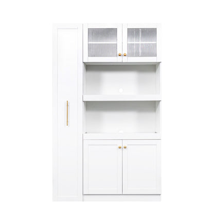 Kitchen Pantry Cabinet With Multi-functional Pull-out Multi-tier Storage Shelf,Farmhouse Storage Cabinet With 4 Doors,Pantry Organizers For Kitchen,Dining Room White
