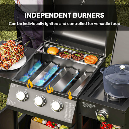 3 Burner Propane Gas Grill with Side Burner Barbecue Grill with Shelves, 9.5 KW Output, 310 Sq. in. Cooking Area