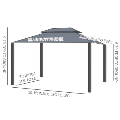 10' x 12' Hardtop Gazebo Canopy with Polycarbonate Roof, Aluminum Frame, Permanent Pavilion Outdoor Gazebo with Netting, for Patio, Garden, Backyard, Deck, Lawn, Black