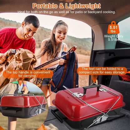 Portable Charcoal Grill Outdoor Tabletop Grill Small Barbecue Smoker Folding BBQ Grill With Lid For Backyard Camping Picnics Beach
