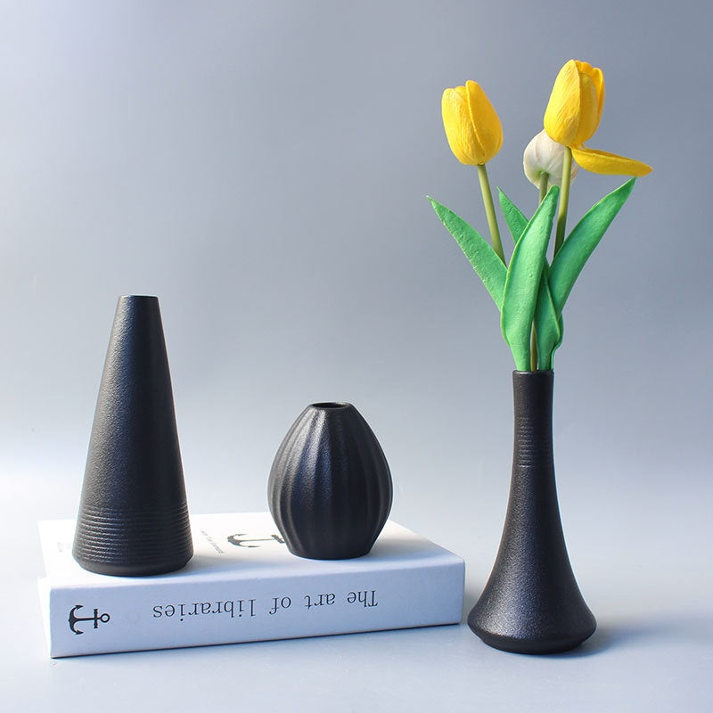 Black Ceramic Vase New Chinese-style Home Decor Piece